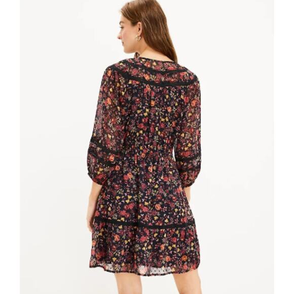 Loft SZ XL Floral Clip Tiered Button Dress NWT Black Multicolored Floral - Picture 2 of 8